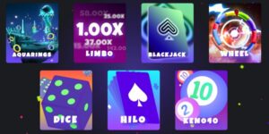 Mini-jeux Mystake – Limbo, Dice, Hilo, Blackjack, Keno40, Wheel, Aquarings